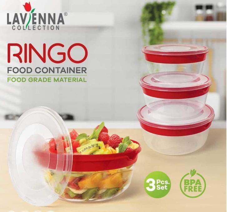 3-Piece Transparent Food Storage Bowl Set with Red Lids