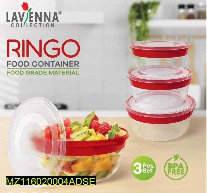 3-Piece Transparent Food Storage Bowl Set with Red Lids