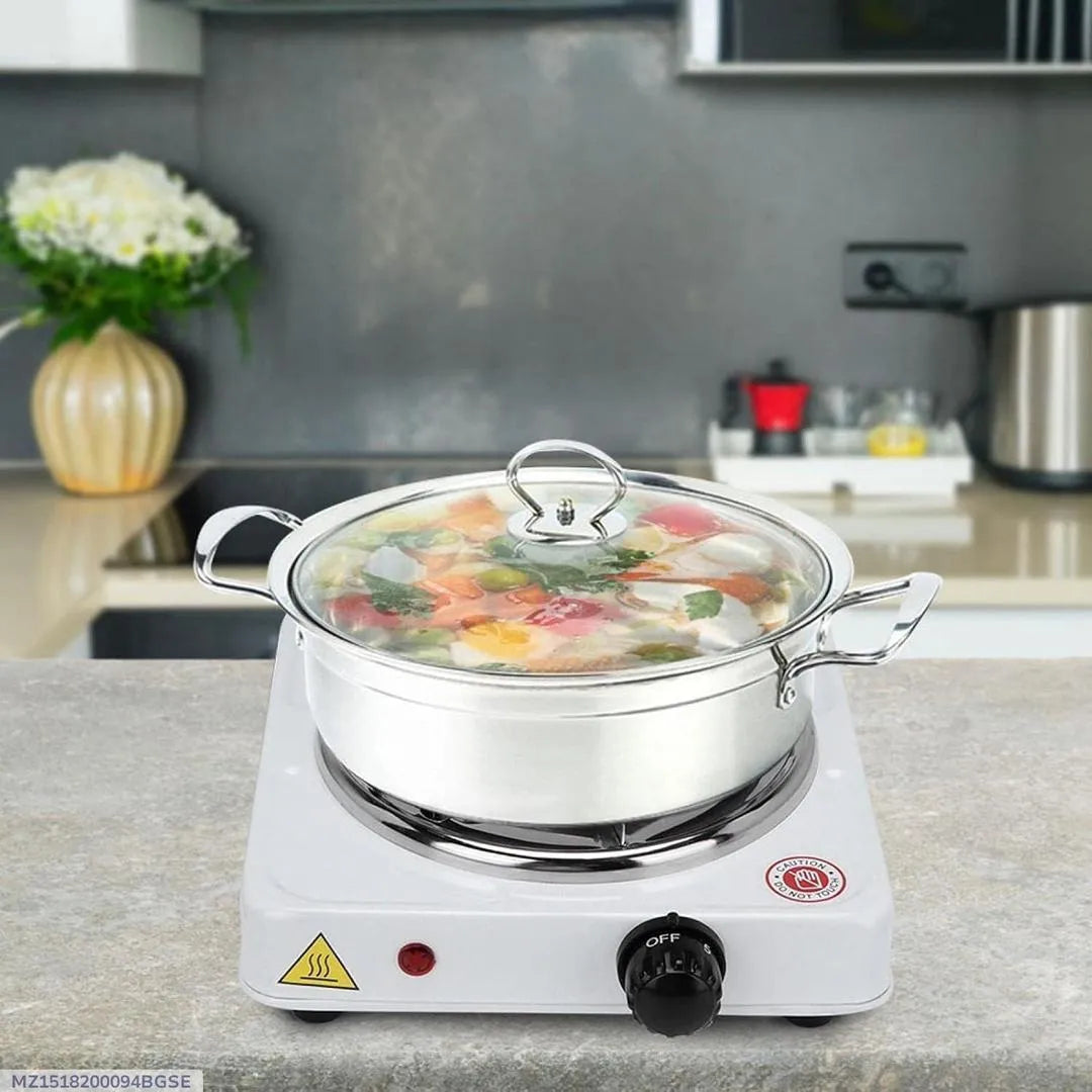White Electric Stove with Stainless Steel Pot