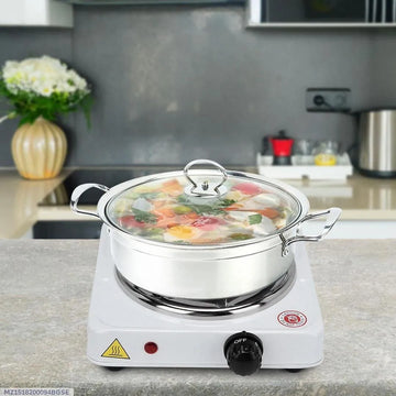 White Electric Stove with Stainless Steel Pot
