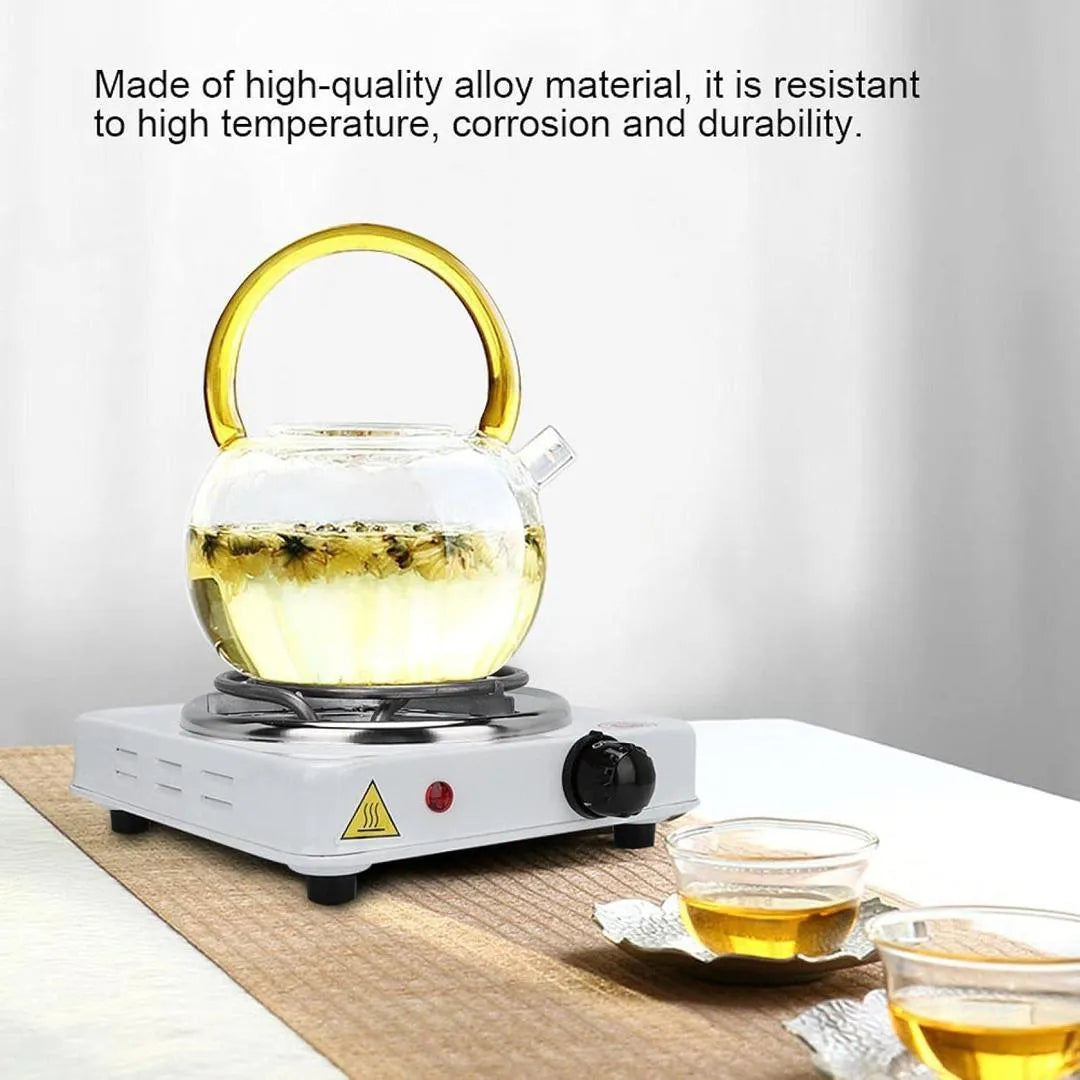 White Electric Stove with Stainless Steel Pot