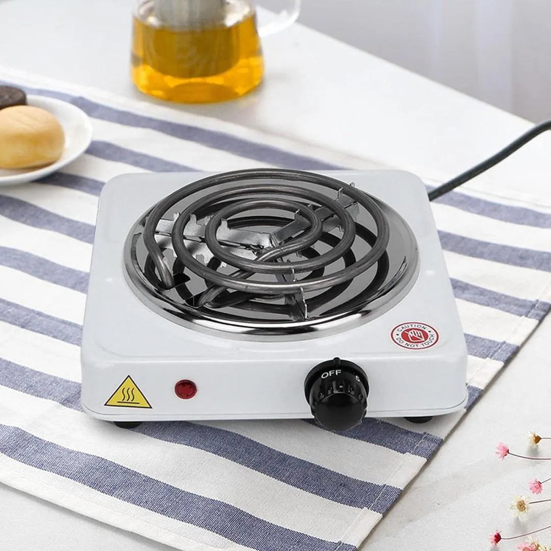 White Electric Stove with Stainless Steel Pot