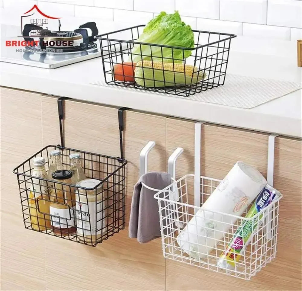 Black Iron Hanging Kitchen Storage Basket for Spices & Condiments