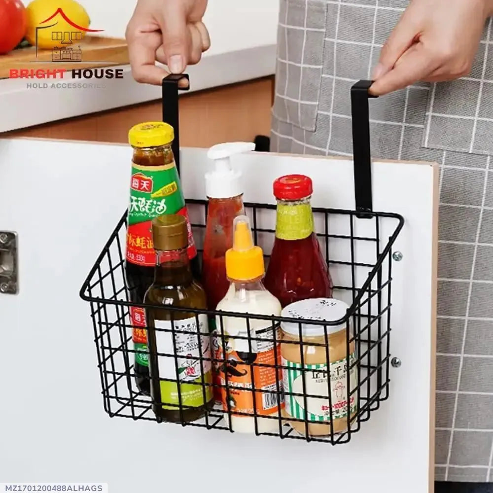 Black Iron Hanging Kitchen Storage Basket for Spices & Condiments
