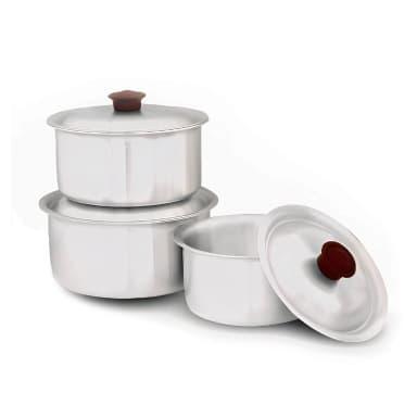 Aluminium 3-Piece Cooking Pot Set Silver