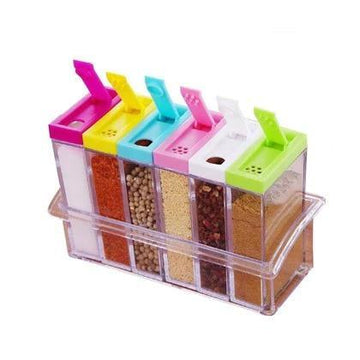 6 Pcs Colorful Plastic Spice Containers Set with Tray