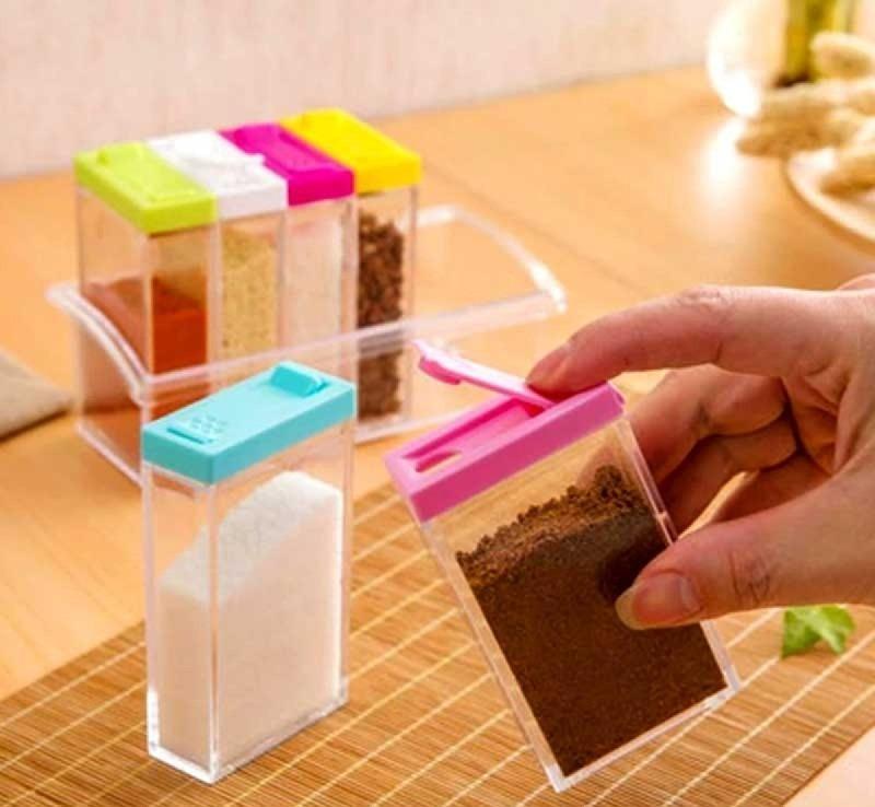 6 Pcs Colorful Plastic Spice Containers Set with Tray