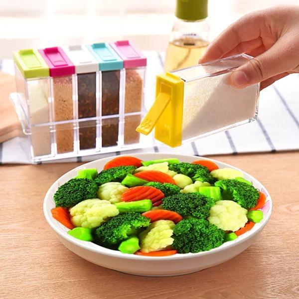 6 Pcs Colorful Plastic Spice Containers Set with Tray
