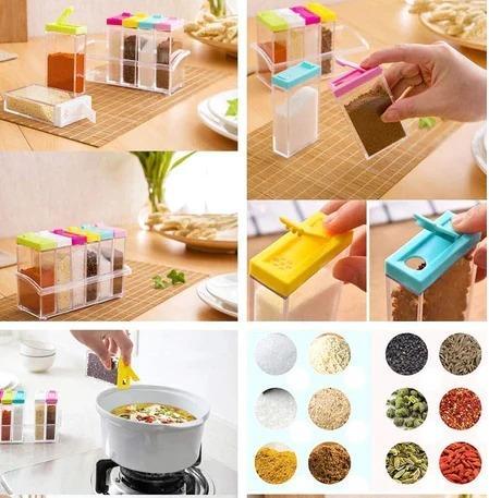 6 Pcs Colorful Plastic Spice Containers Set with Tray