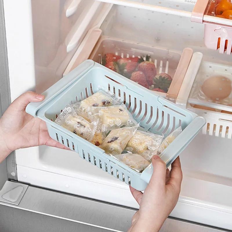 Adjustable Plastic Fridge Storage Basket for Food Organization