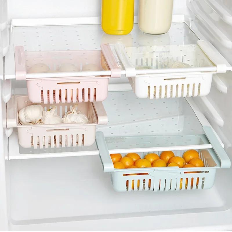 Adjustable Plastic Fridge Storage Basket for Food Organization