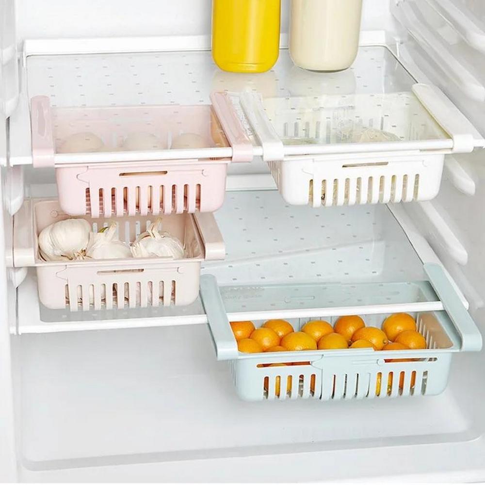 Adjustable Plastic Fridge Storage Basket for Food Organization