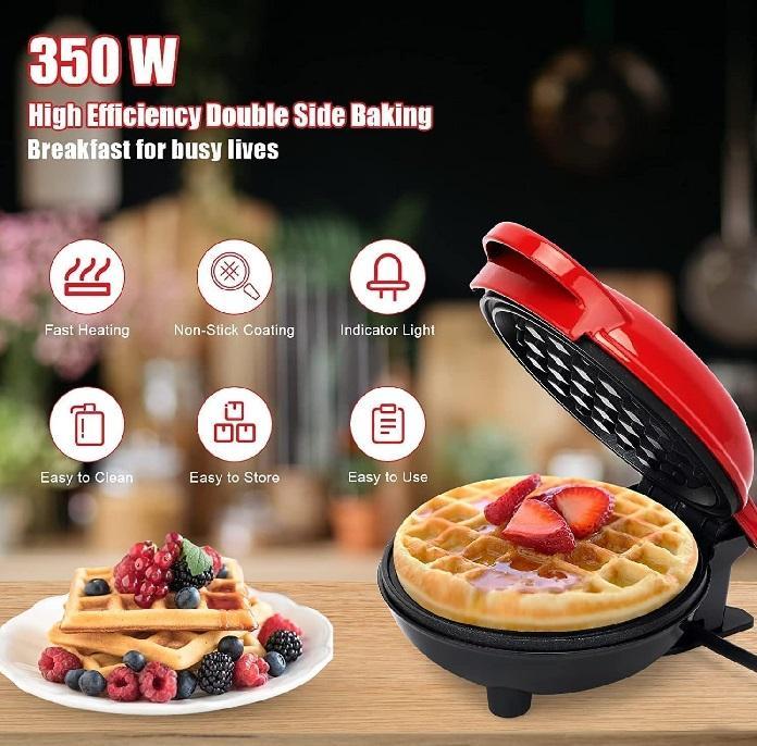 Red Electric Waffle Maker 350W for Home Use